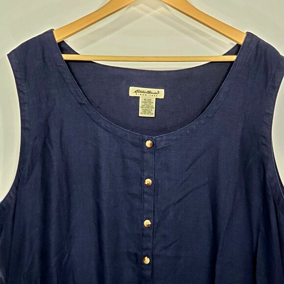 NWOT  Eddie Bauer  Navy Blue Linen Sleeveless Long Shift Dress  Size XXL - Picture 3 of 4